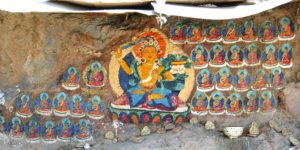 Painting of Manjushri in Lhasa on a prayer wall in Tibet
