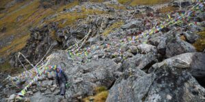 Woman visiting some of the sacred places near Gosainkunda lake in Nepal