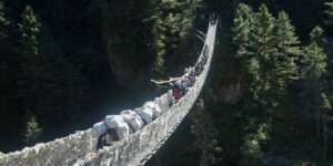 The bridge leading across the Dudh Kosi giving access to Namche Bazaar
