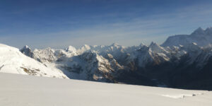 View from Mera peak into the Hongu valley and to Everest
