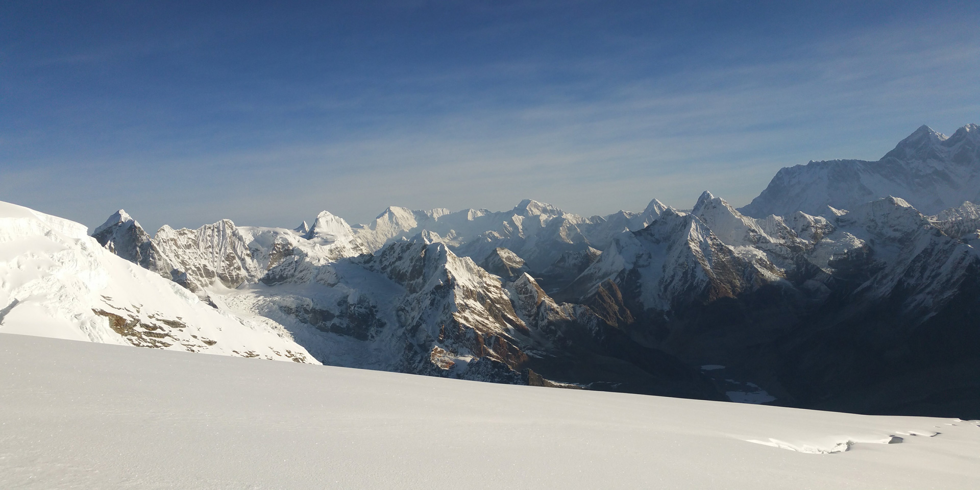 View from Mera peak into the Hongu valley and to Everest