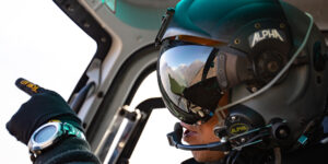 The pilot pointing out the sights on a flight to Everest in the Khumbu region of Nepal