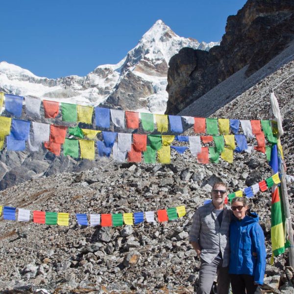 View of Sarphu III and Sat Peak from Nango La pass in the Kanchenjunga region of Nepal