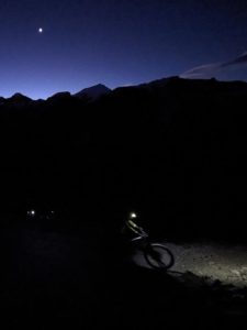 Bikers heading for the Thorung La pass in the darkness on the early morning