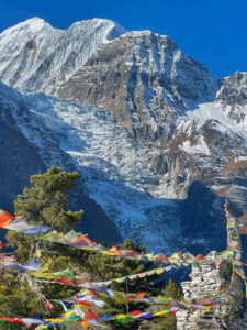 View of the Gangapurna ice fall from above Gangapurna lake near Manang on the Annapurna circuit