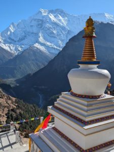 View of Annapurna III from the stupa above Ghyaru on the Annapurna circuit in Manang