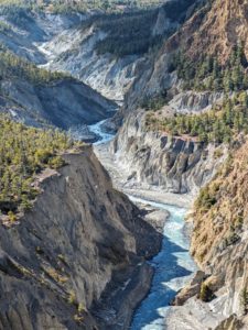 View of the Marshyangdi gorge below Ghyaru on the Annapurna circuit in Nepal