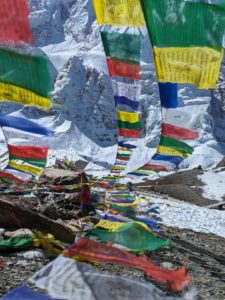 Prayer flags at Tilicho lake on the Annpurna circuit in Nepal