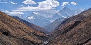 Looking towards the Annapurnas from near Thorung phedi on the Annapurna circuit